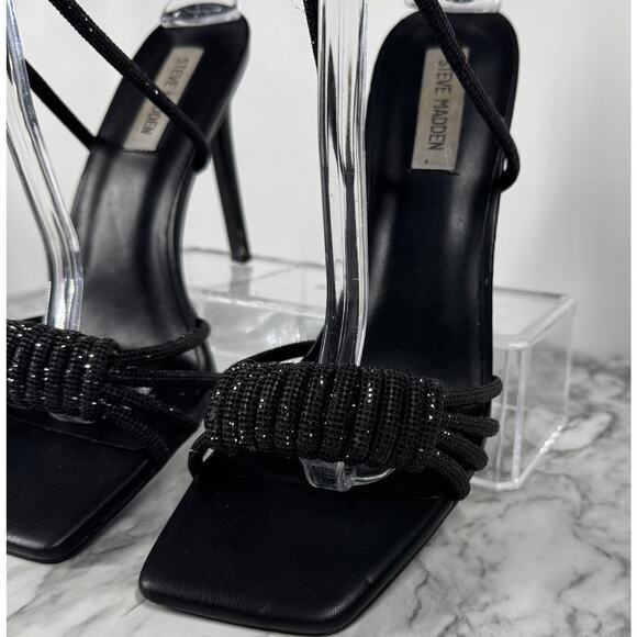 Steve Madden Shoes - Steve Madden Black Rhinestone Open Toe High Heels Size 10 Strappy Ankle Wrap